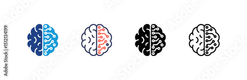 Brain icon set multiple style collection