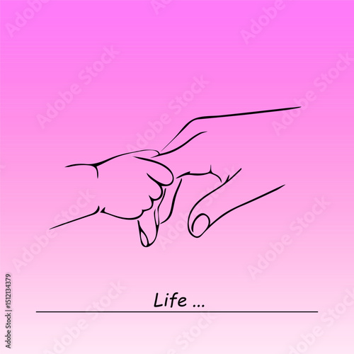 Baby Holding Hands Line Art Family Hand Drawing Illustration Mom Child Mother Kid Sketch.