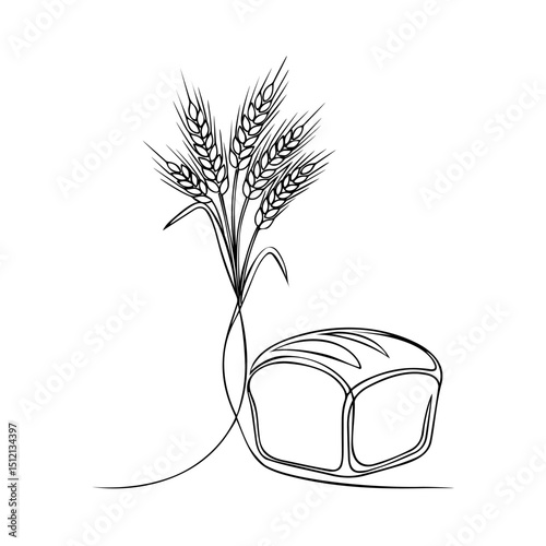 Baking loaf concept for bakery shop with plant wheat in simple linear style. Outline editable stroke. vector illustration.