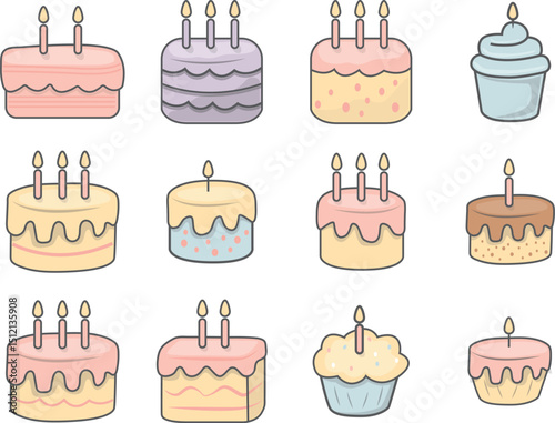 Cute Birthday Cake Illustration Set