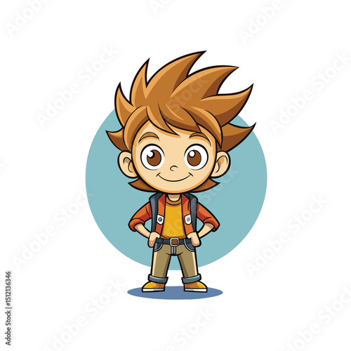 Adorable boy cartoon character logo with messy hair vector illustration
