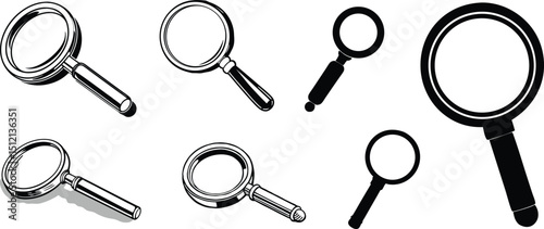 Glass vector illustration, magnifying glass collection design, magnifying glass silhouette.