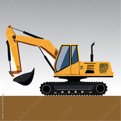 Flat modern vector illustration of heavy construction equipment, including excavators and bulldozers, in a bright and clean style for industrial or educational use
