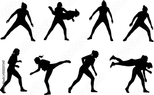 Women's Wrestling sport silhouettes vector illustration set
