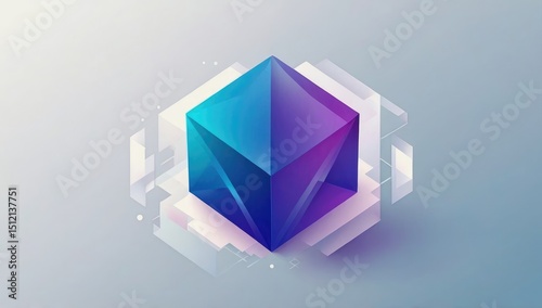 isometric shape, retangular 3D shape, a blue purple geometric object, white background, logo design, modern, blue gradient