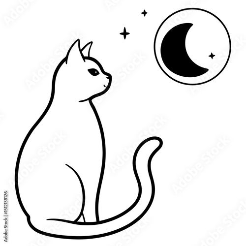 Cat Gazing At Moon