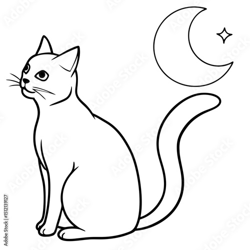 Cat Gazing At Moon