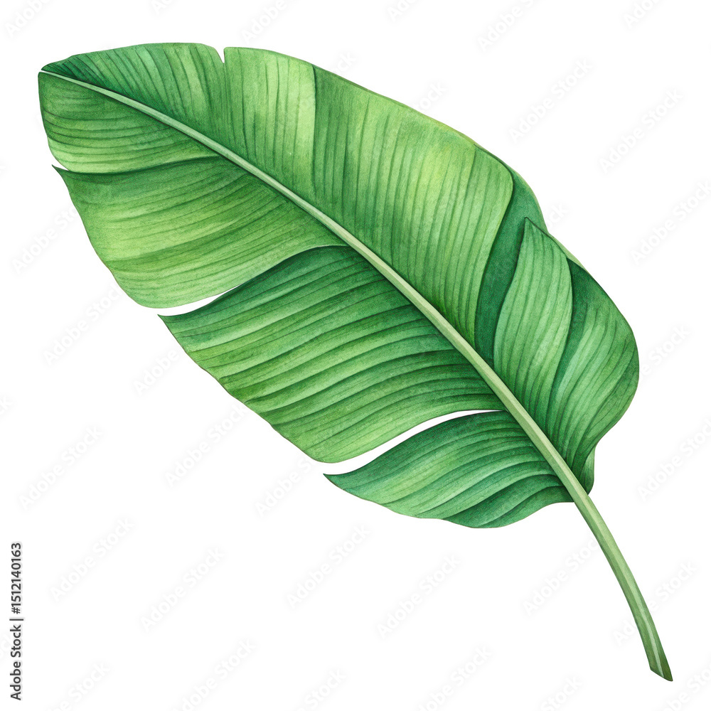 Fototapeta premium Watercolor banana leaf illustration for tropical designs and summer themed graphic projects design. isolated on a transparent background