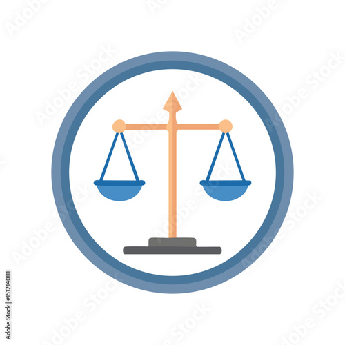 Flat style justice scale icon representing law, equality, and fairness. Ideal for legal firms, law websites, or justice-related content