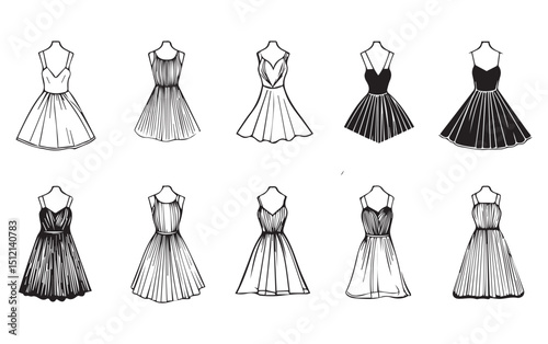 Elegant hand drawn dress designs fashion illustrations