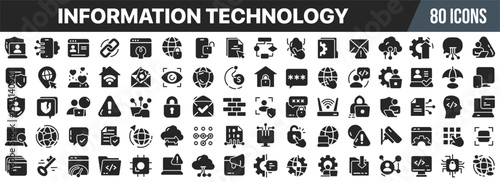 Information technology black icons collection. Big UI icon set in a flat design. Vector illustration EPS10