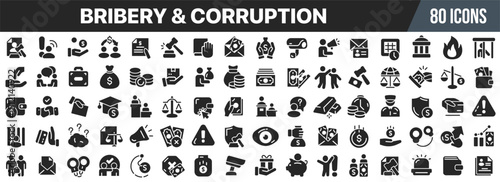 Bribery and corruption black icons collection. Big UI icon set in a flat design. Vector illustration EPS10