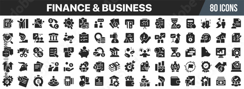 Finance and business black icons collection. Big UI icon set in a flat design. Vector illustration EPS10
