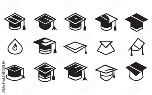 Graduation cap icons set various styles education symbols