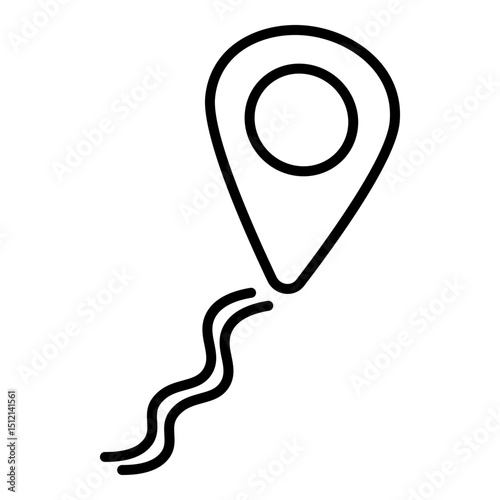 Map pin with wavy path underneath, depicting a travel route or journey leading to the marked location.