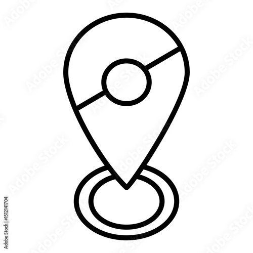  Unique location pin icon, similar to standard map marker but with distinct features. Includes two concentric circles at very bottom of pin and diagonal line segment within main circle, could indicate