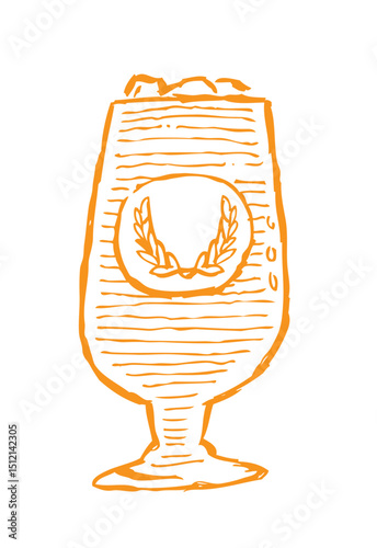 Beer bottle and glass freehand drawing in outlines