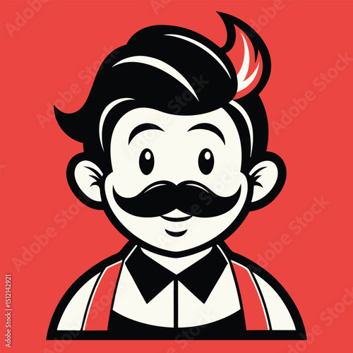 Barber Mascot with Handlebar Mustache Silhouette Vector Illustration
