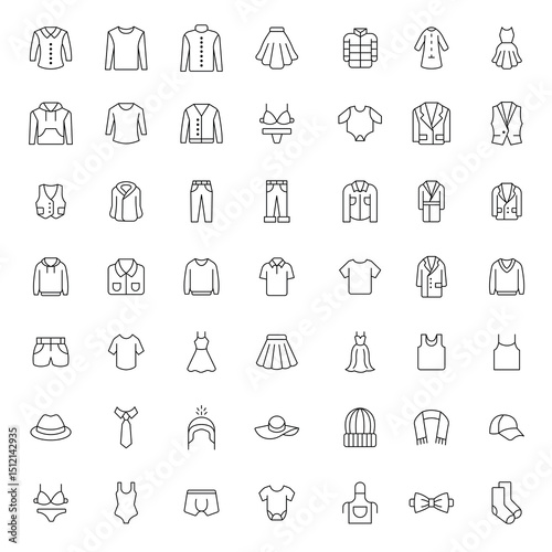 Clothing icons shirts dresses bottoms hats and accessories