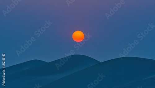 Serene sunset over snow capped mountains and crescent moon photo