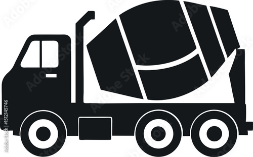 Simple Black and White Concrete Mixer Truck Vector Illustration Graphic