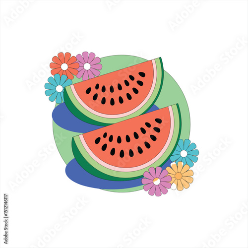 cute watermelon cartoon kawaii sticker. character vector illustration