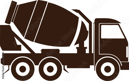 Brown Concrete Mixer Truck Silhouette on White Background Detailed Illustration