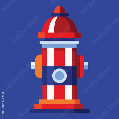 Fire Hydrant Painted in Patriotic Colors Vector Illustration