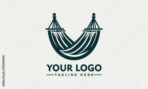 Traditional fabric hammock suspended by rope loops drawn in minimalistic hand-drawn style. Relaxation concept

