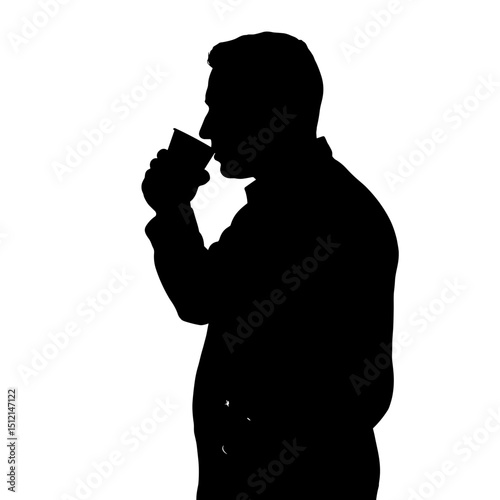 Silhouette of man drinking coffee while standing in profile  