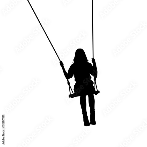 Girl swinging on a swing in silhouette against a white background  