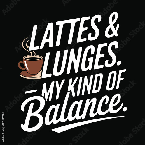 Lattes Lunges White Typography with Coffee Cup Transparent Background Design