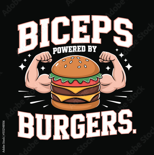 Biceps Powered by Burgers Cartoon with Muscular Arms on a Transparent Background