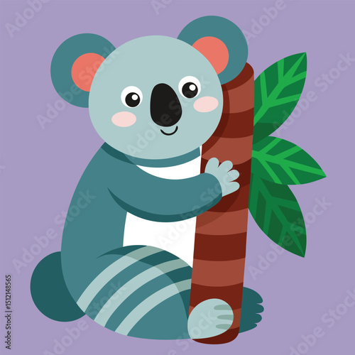 Koala Hugging a Striped Tree Vector Illustration