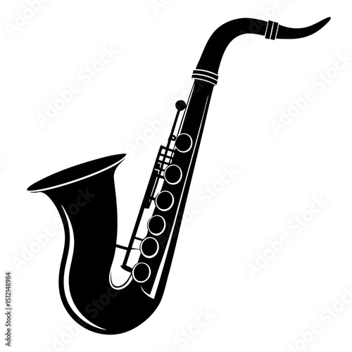 silhouette saxophone isolated on white background