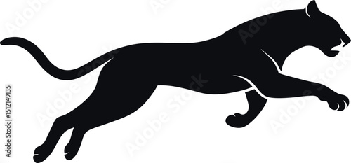 Black Panther Silhouette Leaping with Open Mouth in a Vector Illustration