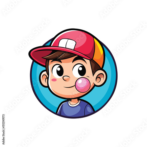 Playful cartoon boy with bubblegum cartoon vector illustration