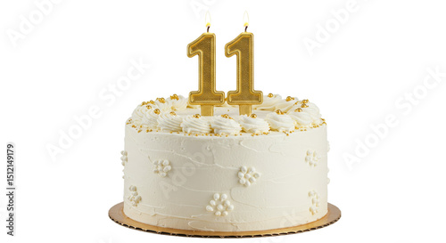 Celebrating Eleventh Birthday with Cake and Lit Candles