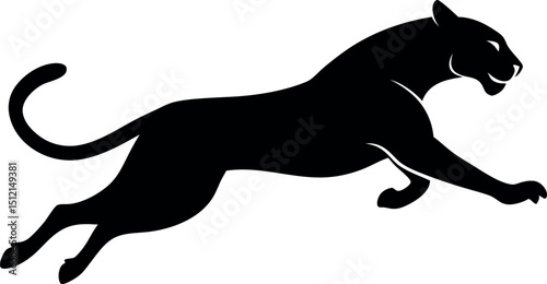 Sleek Black Panther Silhouette Leaping Forward with Grace and Power on White Background photo