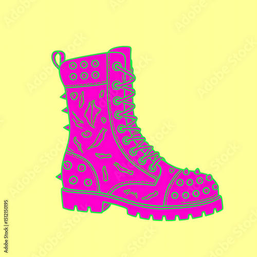 pink combat boot with green outline clip art preview