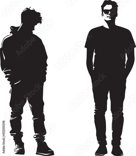 Casual Male Silhouettes. Streetwear Style Vector Illustrations