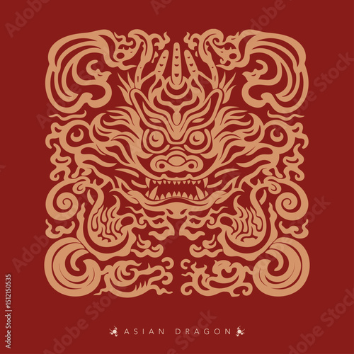 Asian dragon totem, vector illustration texture, creative ancient geometric background