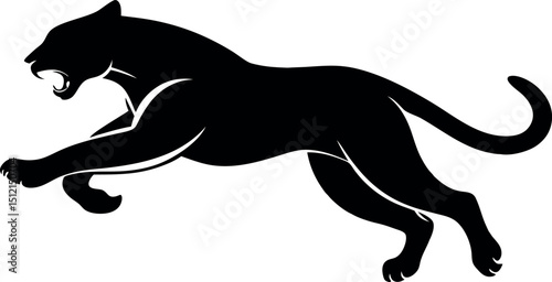 Black Panther Silhouette Leaping with Open Mouth in Aggressive Pose