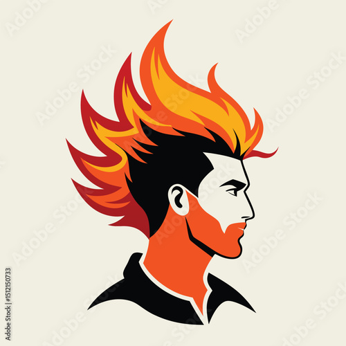 Phoenix Barber with Flaming Haircut Silhouette Vector Illustration