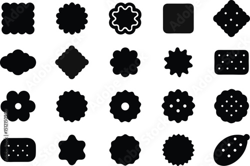 Black and white vector icons set featuring gambling wheels, gears, and floral elements in a circular design