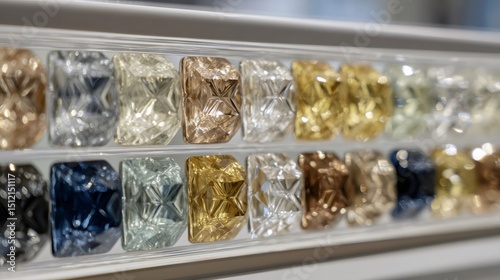 Colorful gemstones showing different colors and cuts in a jewelry store display
