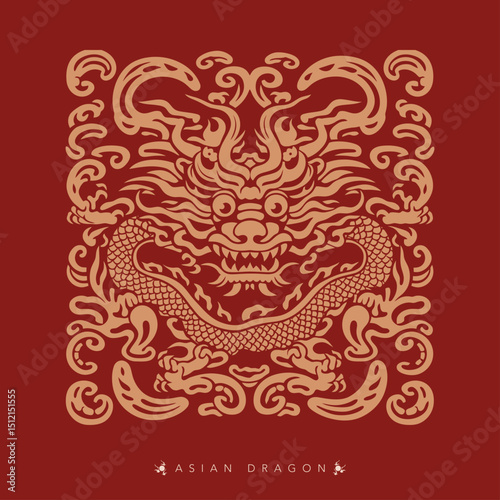 Asian dragon totem, vector illustration texture, creative ancient geometric background