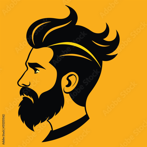 Silhouette of a Barber Face with a Comb and Scissors Vector Illustration