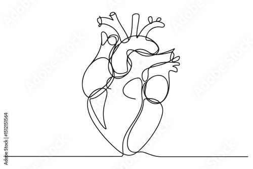 Minimalist continuous one line drawing of a heart outline for modern designs

