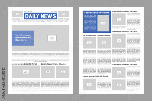 The daily newspaper layout, magazine design, newsletter template, vintage newspaper design template 